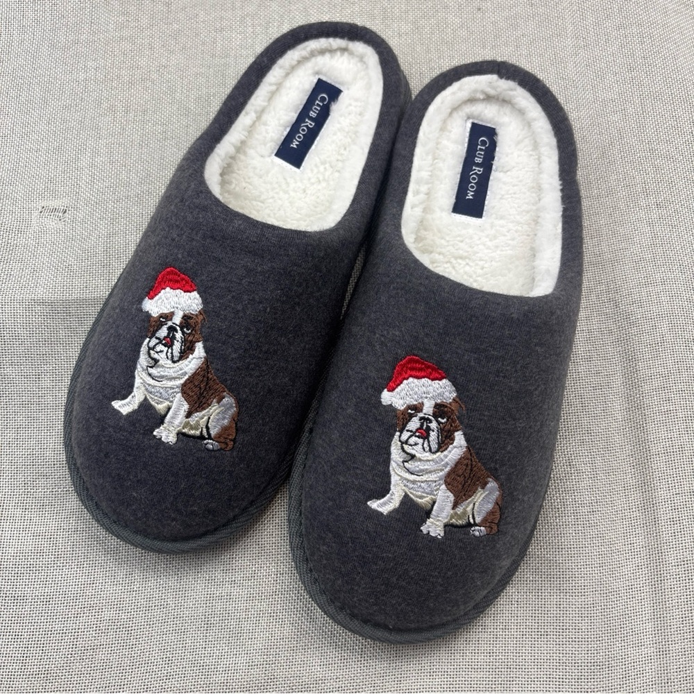Club Room Men's Jake Christmas Dog Slippers Charcoal Grey Small 6 - 7